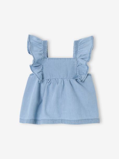 Lightweight Denim Blouse With Frilled Short Sleeves for Babies bleached denim - vertbaudet enfant 