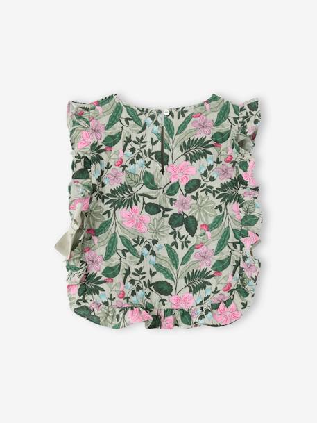Blouse plastron en gaze imprimée fille vert sauge - vertbaudet enfant 