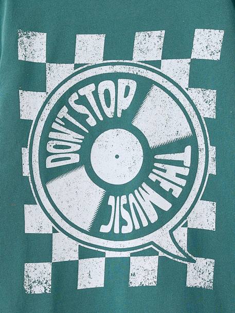 T-Shirt with Front/Back Motif, Faded Effect, JONEN aqua green+ecru - vertbaudet enfant 