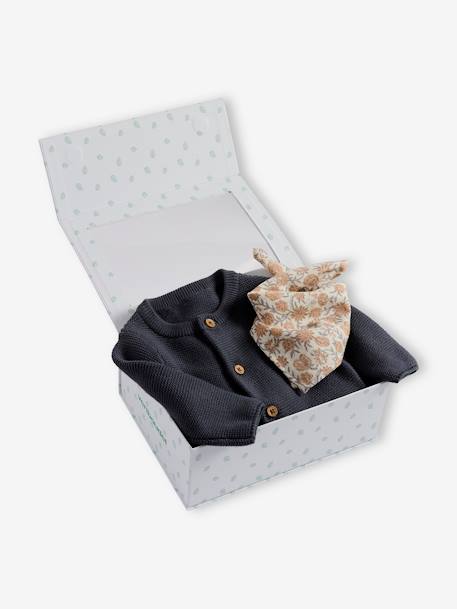 Kit naissance mixte tricot + foulard coffret cadeau naissance anthracite - vertbaudet enfant 