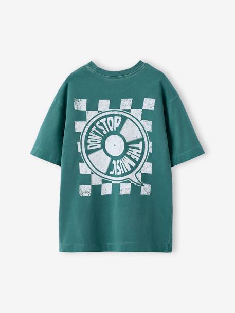 T-Shirt with Front/Back Motif, Faded Effect, JONEN aqua green+ecru - vertbaudet enfant 