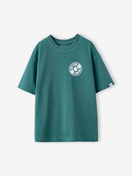 T-Shirt with Front/Back Motif, Faded Effect, JONEN aqua green+ecru - vertbaudet enfant 