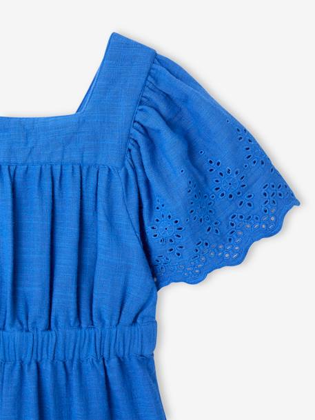 Combinaison fille en gaze de coton avec broderie bleu électrique+blush+vert sauge - vertbaudet enfant 