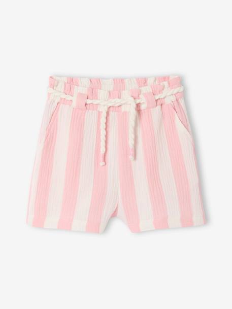 Shorts with Wide Stripes, Drawstring Belt, for Girls sweet pink - vertbaudet enfant 