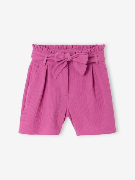 Cotton Gauze Shorts with Belt for Girls violet - vertbaudet enfant 