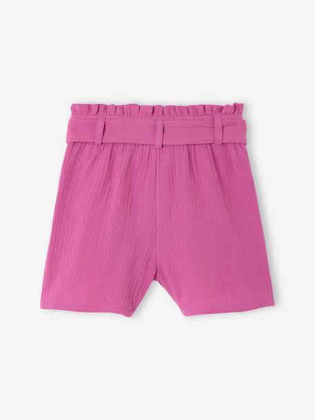 Cotton Gauze Shorts with Belt for Girls violet - vertbaudet enfant 
