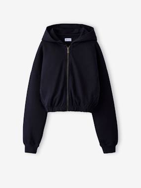 Sweat cropped zippé à capuche fille - vertbaudet enfant Fille-Pull, gilet, sweat-Sweat-Sweat cropped zippé à capuche fille