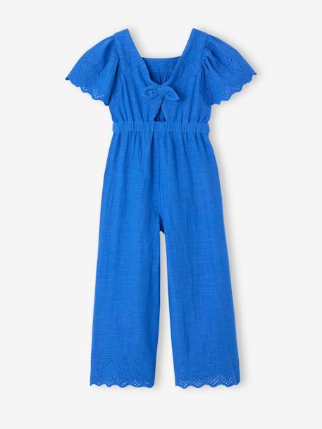 Combinaison fille en gaze de coton avec broderie bleu électrique+blush+vert sauge - vertbaudet enfant 
