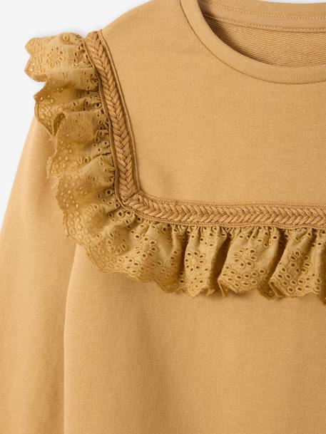Embroidered Sweatshirt for Girls sandy beige - vertbaudet enfant 
