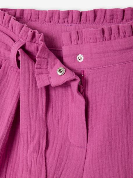 Cotton Gauze Shorts with Belt for Girls violet - vertbaudet enfant 