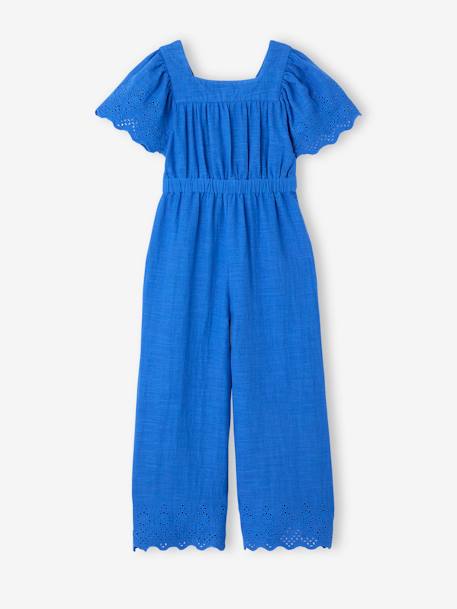Combinaison fille en gaze de coton avec broderie bleu électrique+blush+vert sauge - vertbaudet enfant 