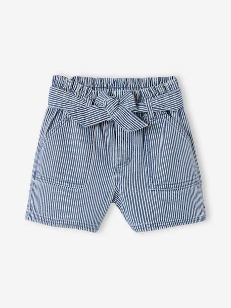 Striped paper bag shorts for girls striped blue - vertbaudet enfant 