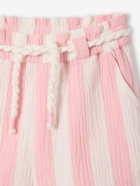 Shorts with Wide Stripes, Drawstring Belt, for Girls sweet pink - vertbaudet enfant 