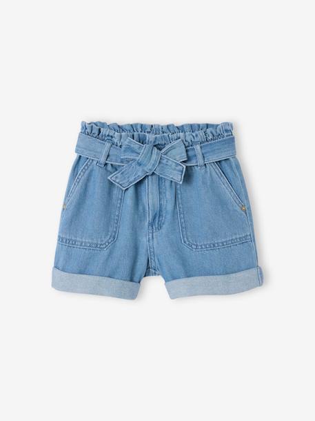 Light denim paperbag shorts for girls light blue - vertbaudet enfant 