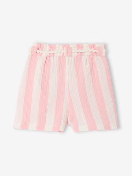Shorts with Wide Stripes, Drawstring Belt, for Girls sweet pink - vertbaudet enfant 