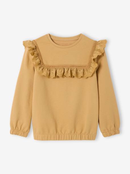 Embroidered Sweatshirt for Girls sandy beige - vertbaudet enfant 