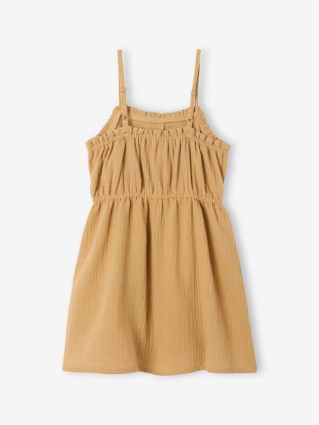 Robe à bretelles fille en gaze de coton beige+corail+sable+vert émeraude - vertbaudet enfant 