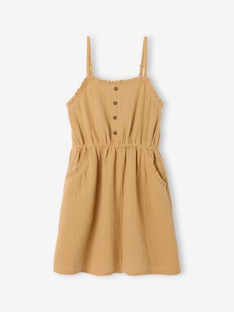 Cotton Gauze Strappy Dress for Girls beige+coral+emerald green+sandy beige - vertbaudet enfant 