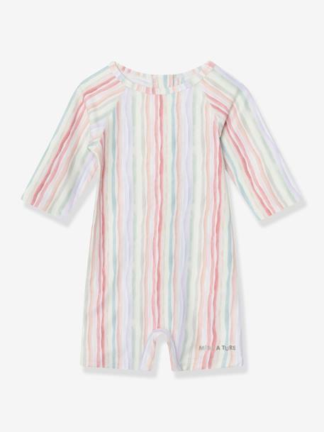 MATGOLDIE Swimsuit with 3/4 Sleeves for Baby Girls, MINI A TURE lavender+multicoloured - vertbaudet enfant 