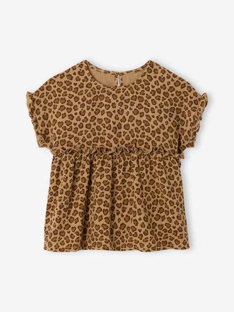 Printed cotton gauze blouse for girls beige+grey blue+vanilla - vertbaudet enfant 