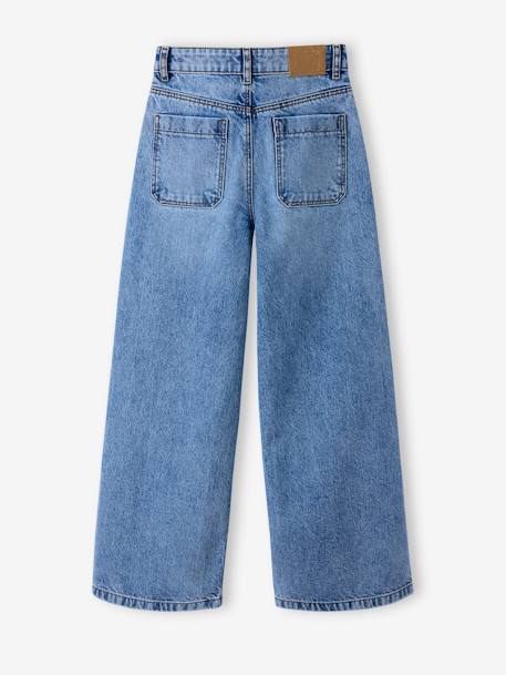 Distressed Wide-Leg Jeans for Girls, JONEN light blue+medium blue - vertbaudet enfant 