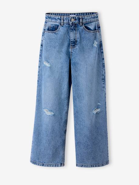Jean large effet usé fille bleu clair+bleu moyen - vertbaudet enfant 