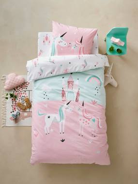 Bedding & Decor-Girls' Duvet Cover + Pillowcase, Magic Unicorns Theme