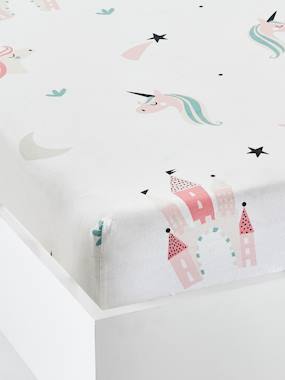 Bedding & Decor-Girls' Fitted Sheet, Magic Unicorns Motif