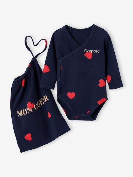 Kit Maternité 'Mon coeur' chemise de nuit grossesse + body bébé + pochon écru+marine - vertbaudet enfant 