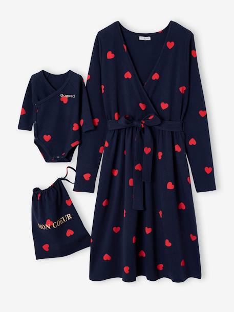 Kit Maternité 'Mon coeur' chemise de nuit grossesse + body bébé + pochon écru+marine - vertbaudet enfant 