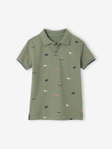 Printed polo shirt for boys ecru+khaki - vertbaudet enfant 