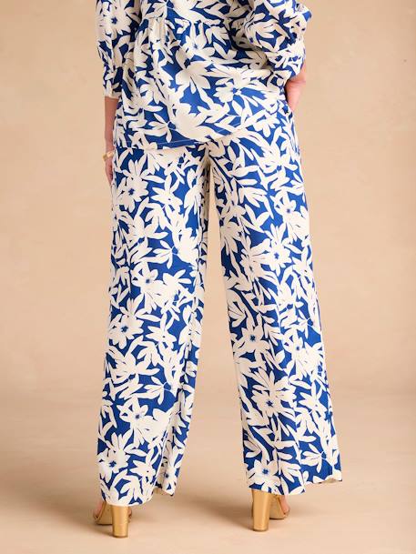Floral Print Wide-Leg Trousers with Belly Band for Maternity by ENVIE DE FRAISE royal blue - vertbaudet enfant 