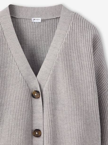 Cropped Cardigan for Girls, JONEN ecru+marl grey - vertbaudet enfant 