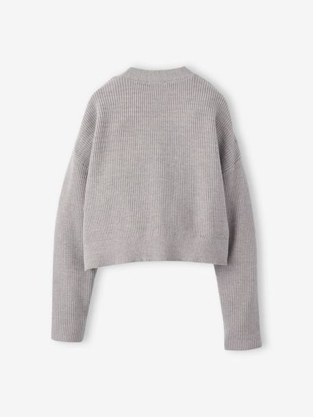 Cropped Cardigan for Girls, JONEN ecru+marl grey - vertbaudet enfant 
