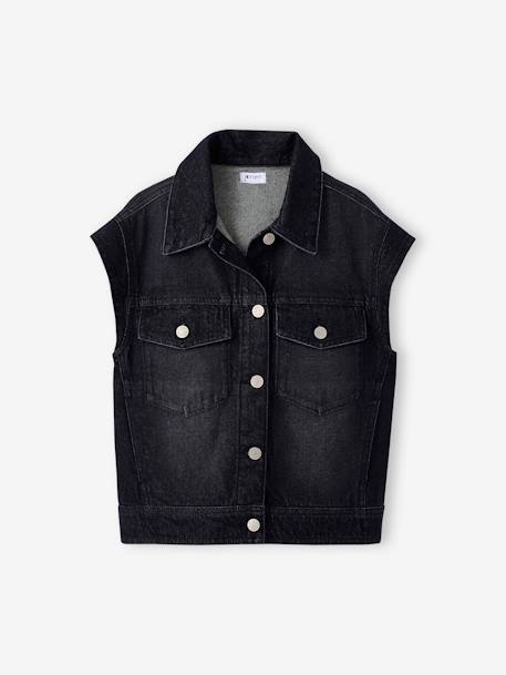Sleeveless Oversized Denim Jacket for Girls, JONEN denim grey - vertbaudet enfant 