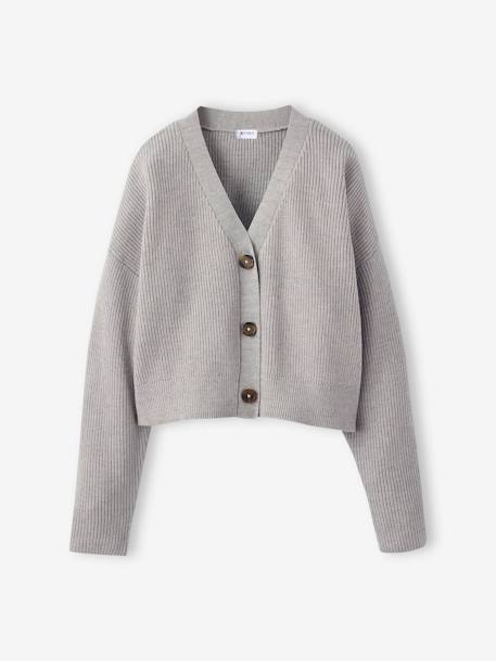Cropped Cardigan for Girls, JONEN ecru+marl grey - vertbaudet enfant 