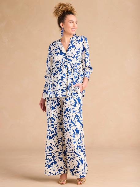 Floral Print Wide-Leg Trousers with Belly Band for Maternity by ENVIE DE FRAISE royal blue - vertbaudet enfant 