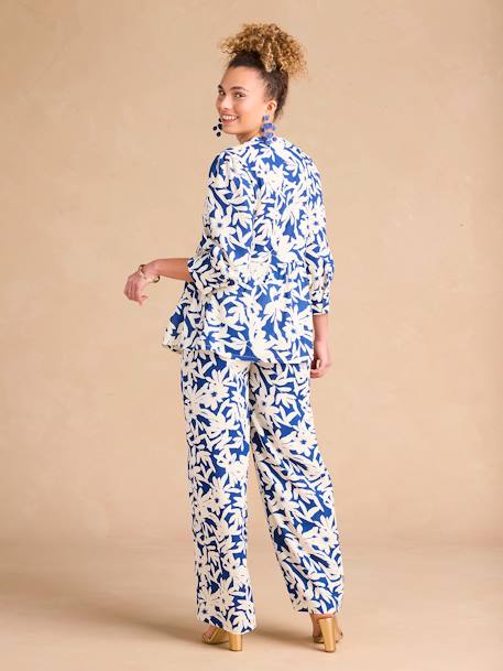 Floral Print Wide-Leg Trousers with Belly Band for Maternity by ENVIE DE FRAISE royal blue - vertbaudet enfant 