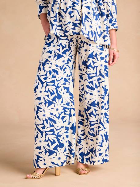 Floral Print Wide-Leg Trousers with Belly Band for Maternity by ENVIE DE FRAISE royal blue - vertbaudet enfant 