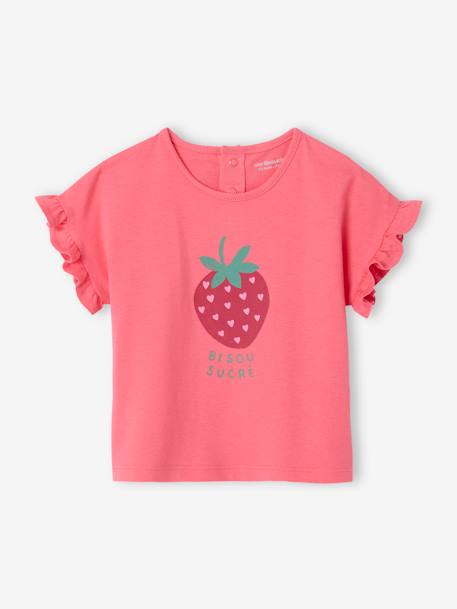 Baby t-shirt with frilled sleeves and fruit design sweet pink - vertbaudet enfant 