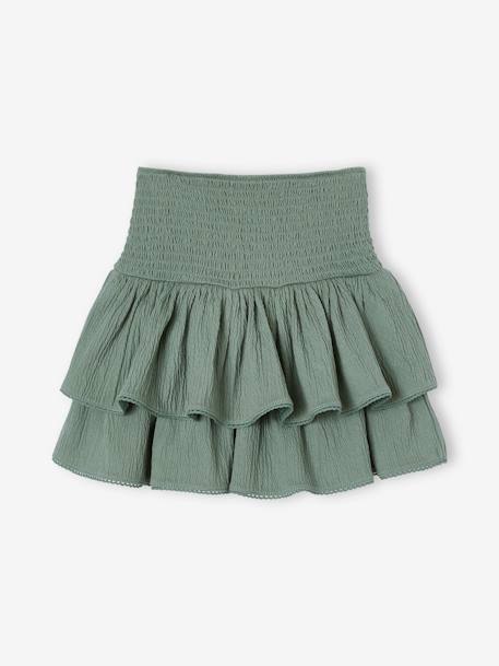 Frilly Skirt with Smocked Waist, for Girls sage green - vertbaudet enfant 