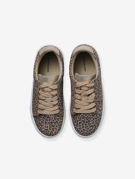 Leather Lace-Up Trainers for Children gold+printed beige - vertbaudet enfant 