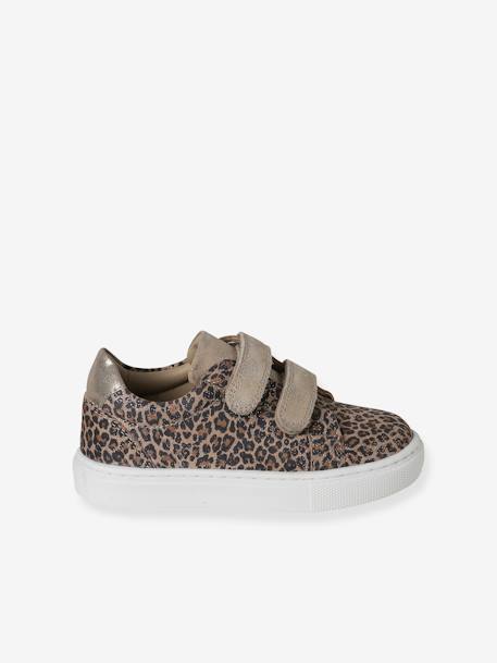 Leather Hook-&-Loop Trainers for Children, Designed for Autonomy gold+printed beige - vertbaudet enfant 
