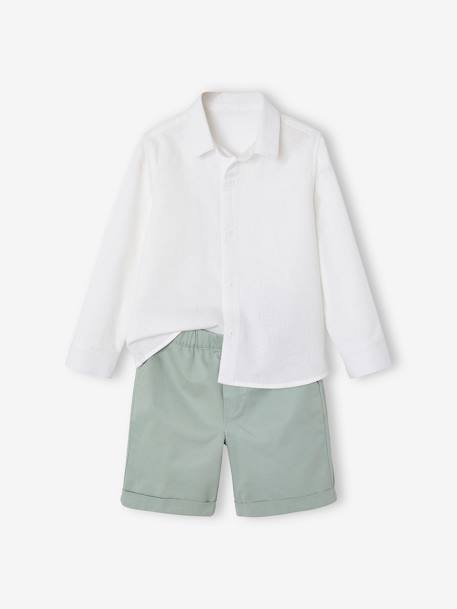 Ensemble céremonie chemise et bermuda garçon vert sauge - vertbaudet enfant 
