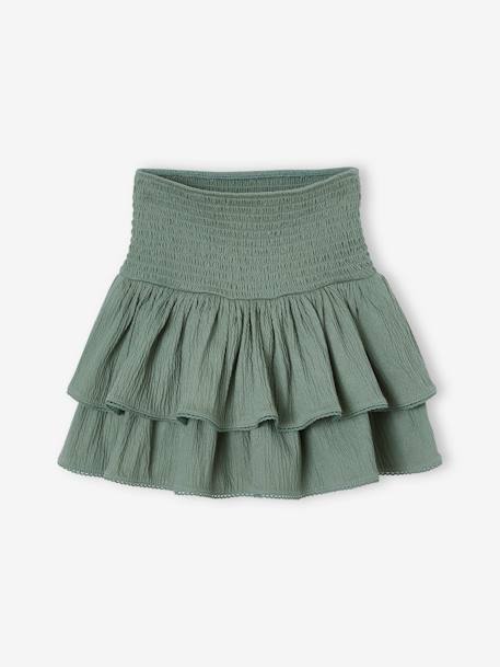 Frilly Skirt with Smocked Waist, for Girls sage green - vertbaudet enfant 