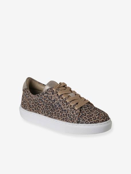 Baskets enfant fille en cuir à lacets beige imprimé+or - vertbaudet enfant 