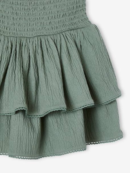 Frilly Skirt with Smocked Waist, for Girls sage green - vertbaudet enfant 