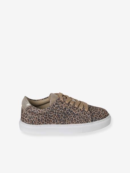 Leather Lace-Up Trainers for Children gold+printed beige - vertbaudet enfant 