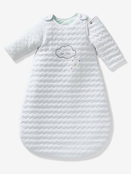 Quilted Baby Sleep Bag with Detachable Sleeves, Organic Collection, Cloud & Triangles Theme White - vertbaudet enfant 
