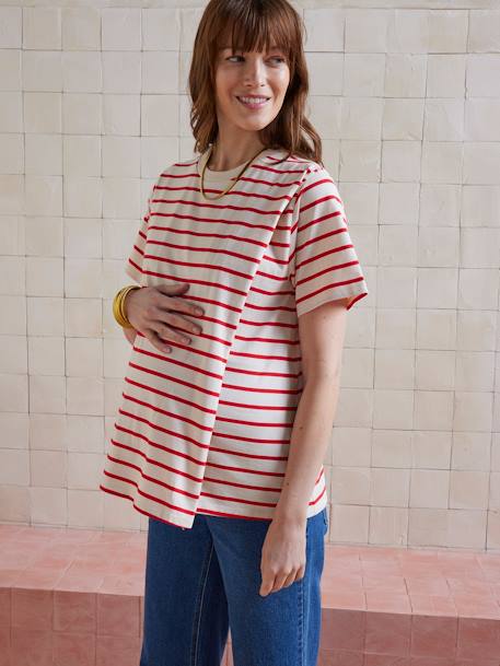 Striped Organic Cotton* T-Shirt, Maternity & Nursing striped red - vertbaudet enfant 